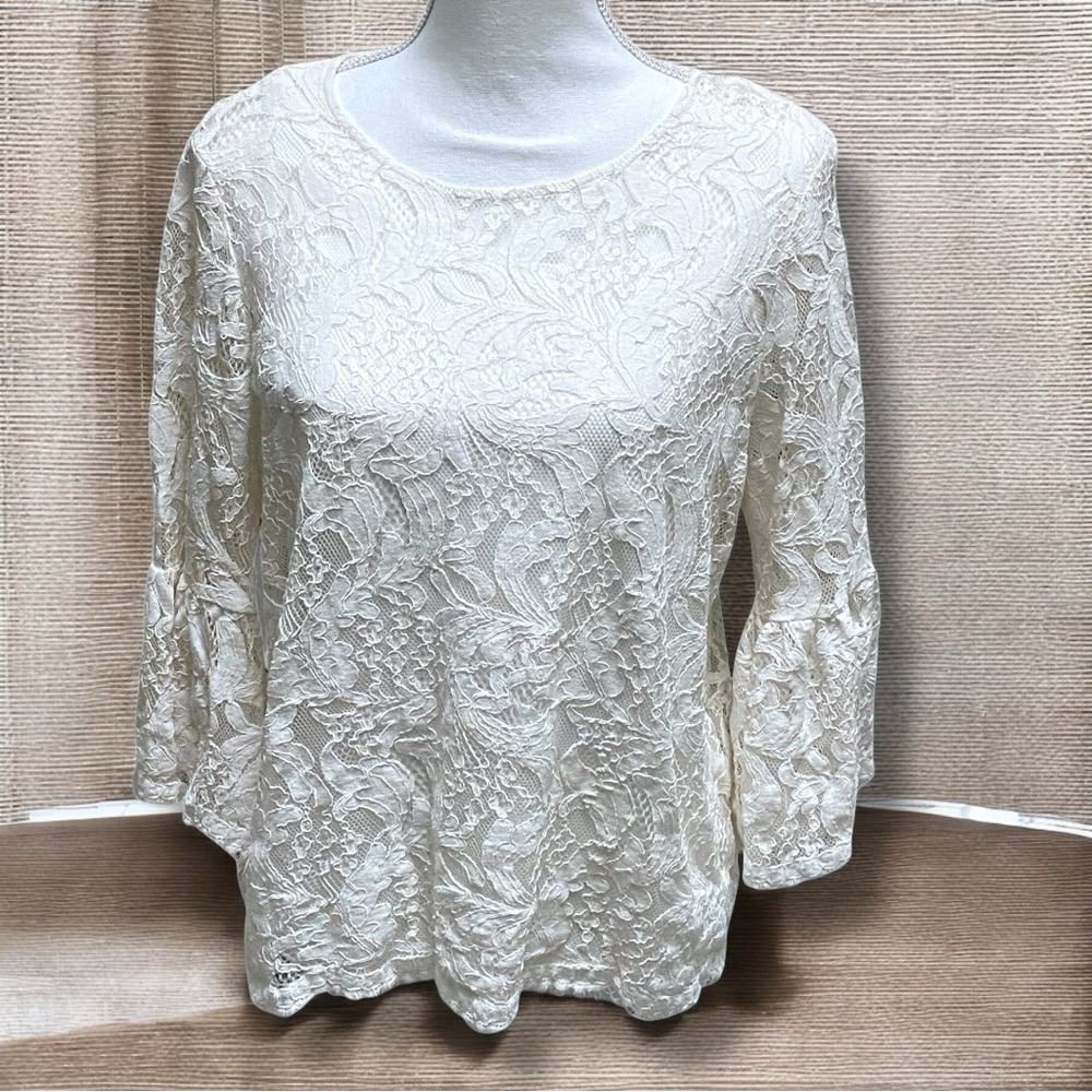 Ruby Road Petite Cream Lace Bell Sleeve Top
